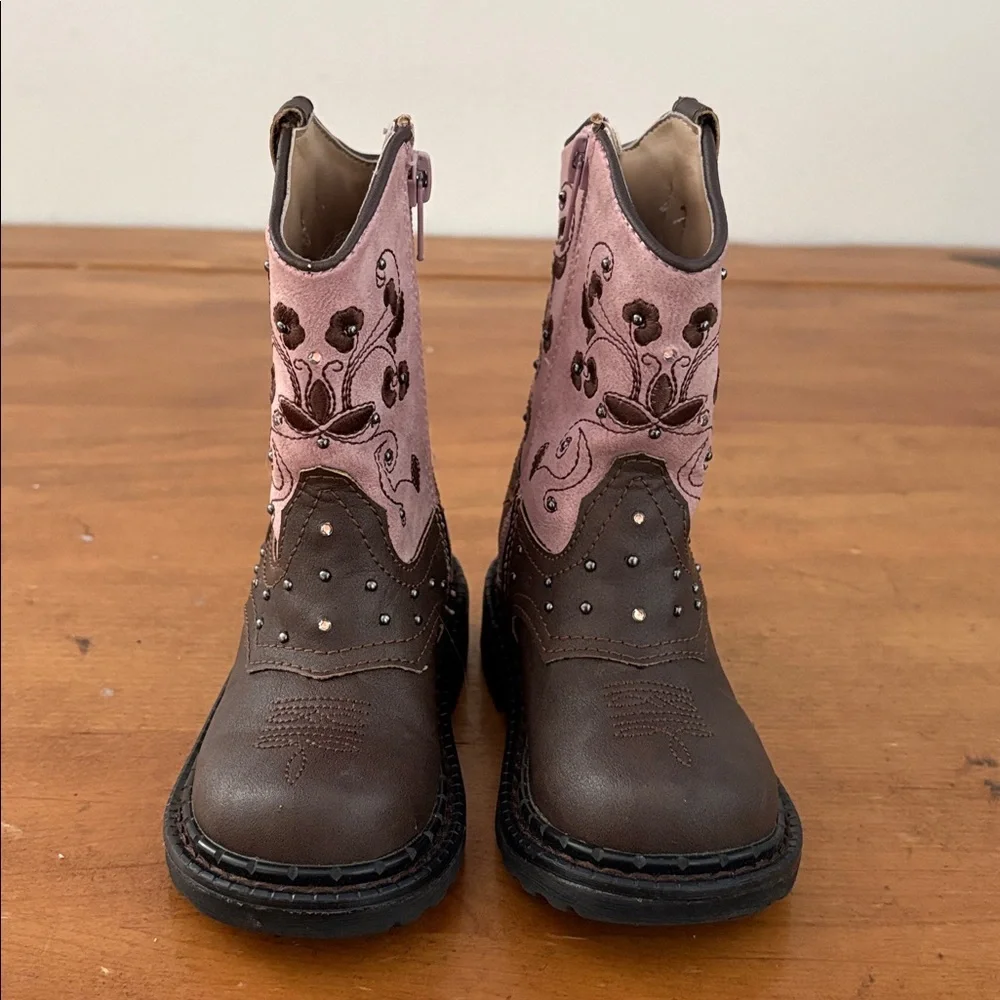 Roper Brown and Pink Floral Boots w/Lights Size 6